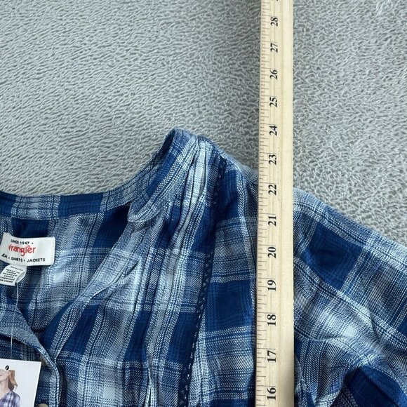 Wrangler Womens Blue Plaid Button-Front 3/4 Sleeve Tunic Top M Viscose NWT 0150 - Picture 7 of 9